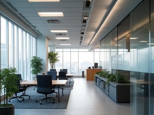 Modern office space with team working on mobile app development
